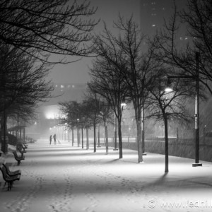 Snowy night at the Inner Harbor, Baltimore, Maryland