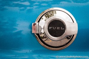 Fine art photo of an antique classic 1971 Dodge Challenger chrome fuel cap.