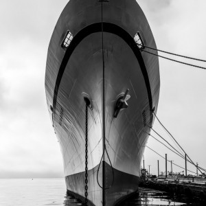 Fine art black and white photo of Nuclear Ship Savannah docked in Baltimore, Maryland.