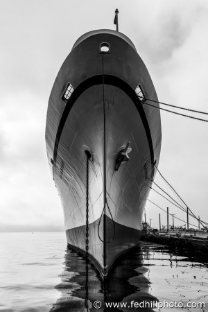 Fine art black and white photo of Nuclear Ship Savannah docked in Baltimore, Maryland.