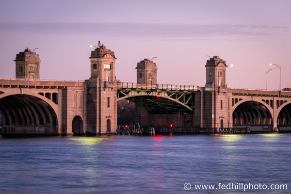 Fine art color photo of Hanover Street Bridge at sunset, Baltimore, Maryland.