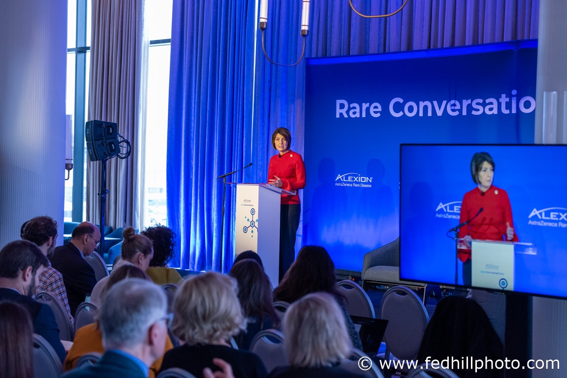 Corporate event photo of a speaker at a podium.